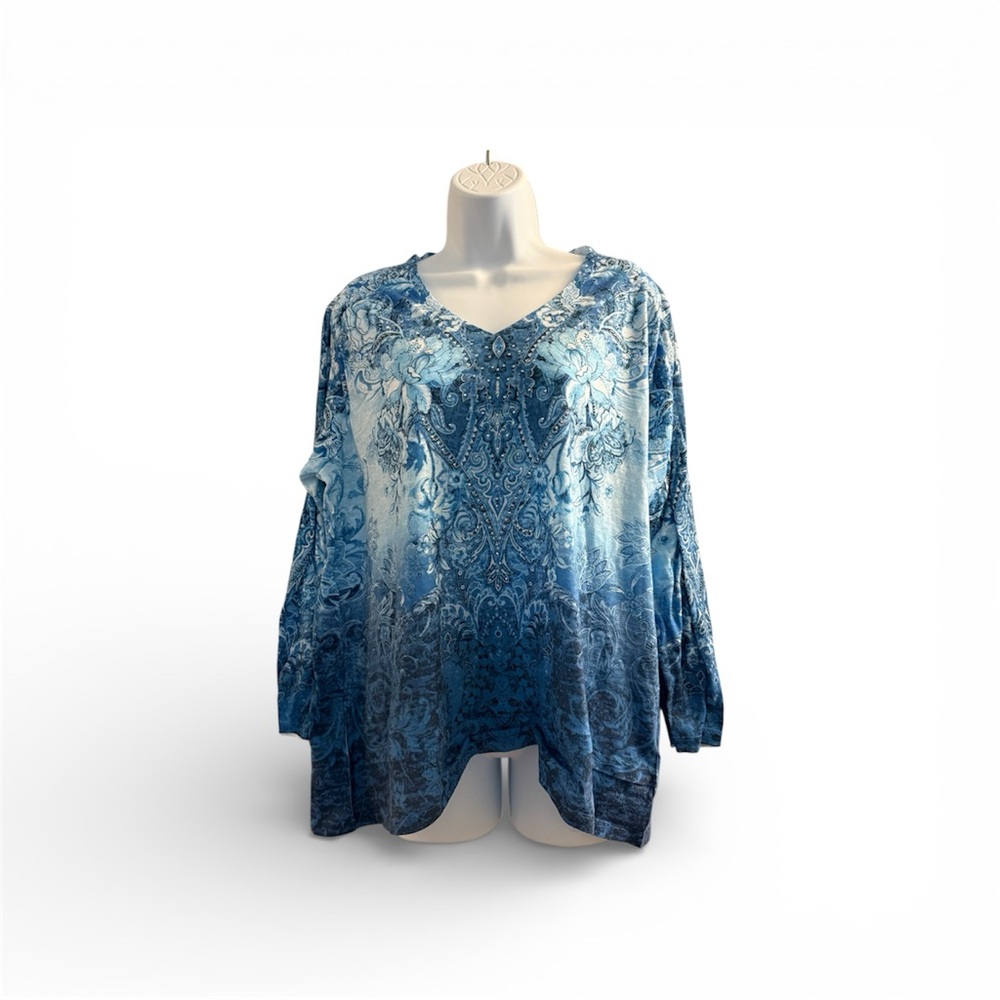 Vintage Y2K Blue Patterned Blouse